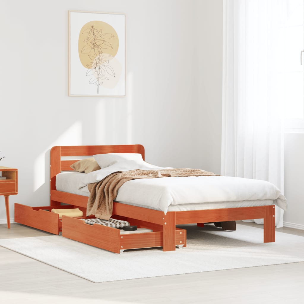 Bed Frame without Mattress Wax Brown 90x190 cm Single Solid Wood Pine