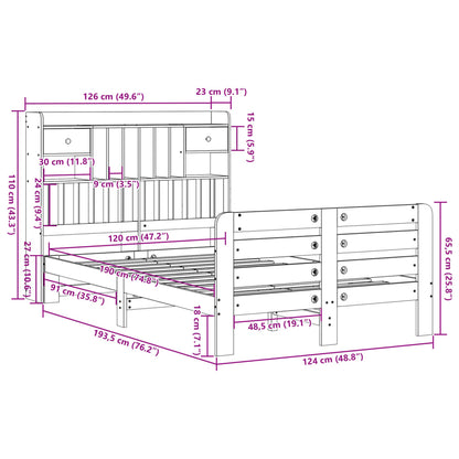 Bookcase Bed without Mattress White 120x190 cm Small Double Solid Wood Pine