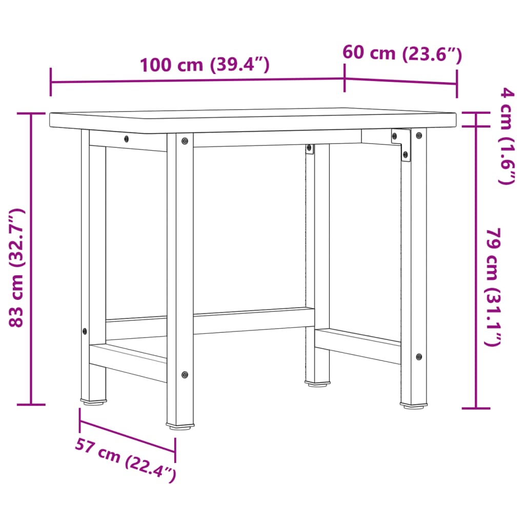 Workbench 100x60x83 cm Solid Wood Oak Rectangular