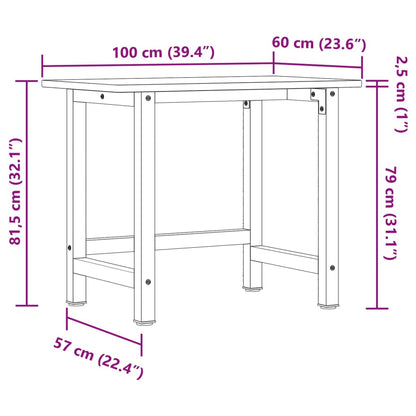 Workbench Light Brown 100x60x81.5 cm Solid Wood Oak Rectangular