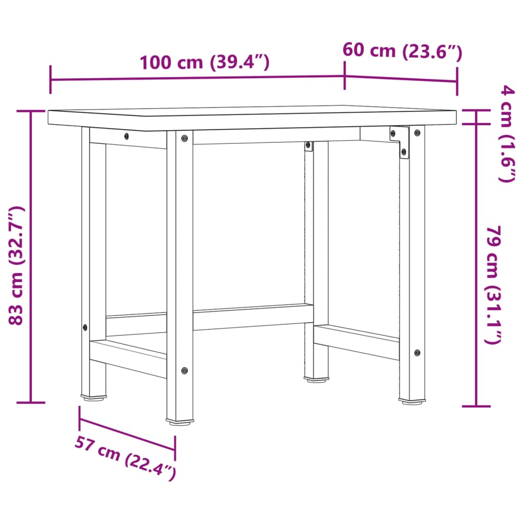 Workbench 100x60x83 cm Solid Wood Acacia Rectangular