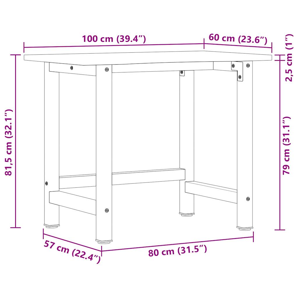 Workbench Light Brown 100x60x81.5 cm Solid Wood Oak