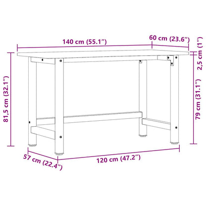 Workbench 140x60x81.5 cm Solid Wood Oak