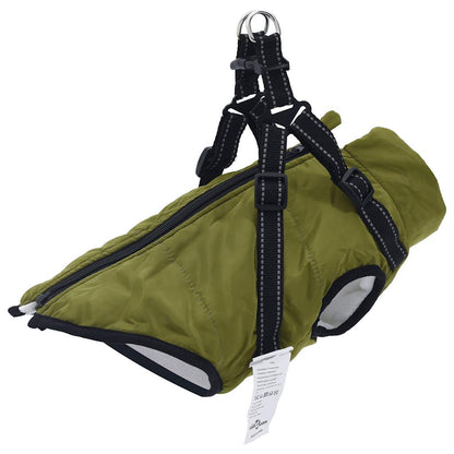 Dog Coat with Harness Waterproof Reflective Army Green L