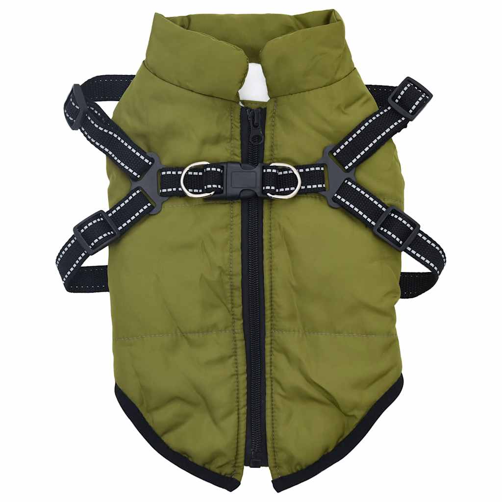 Dog Coat with Harness Waterproof Reflective Army Green L