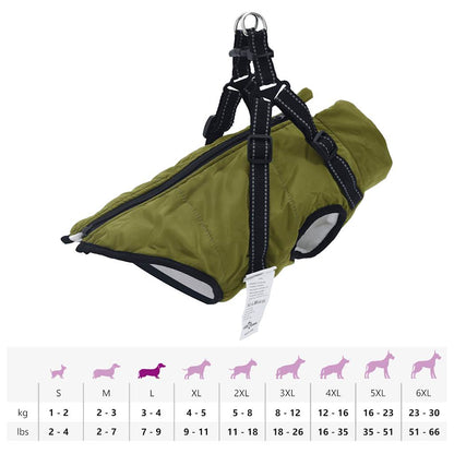 Dog Coat with Harness Waterproof Reflective Army Green L