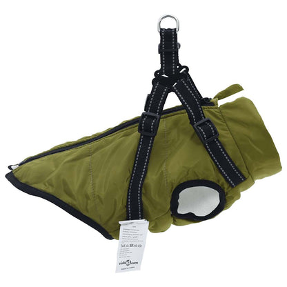 Dog Coat with Harness Waterproof Reflective Army Green L