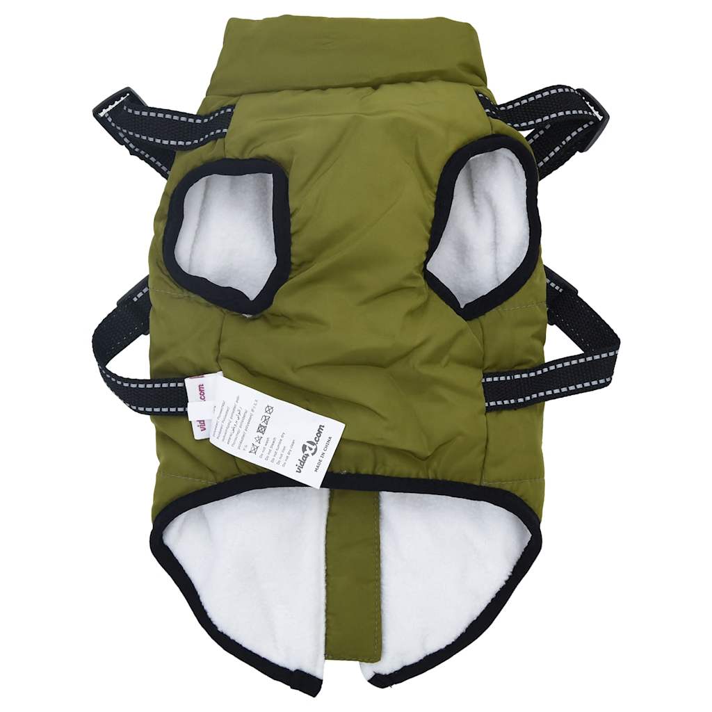 Dog Coat with Harness Waterproof Reflective Army Green L