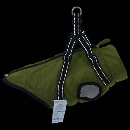 Dog Coat with Harness Waterproof Reflective Army Green L