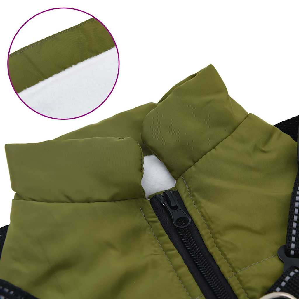 Dog Coat with Harness Waterproof Reflective Army Green L