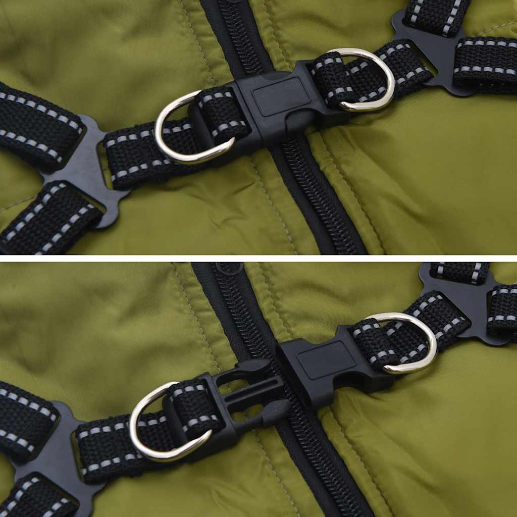 Dog Coat with Harness Waterproof Reflective Army Green L