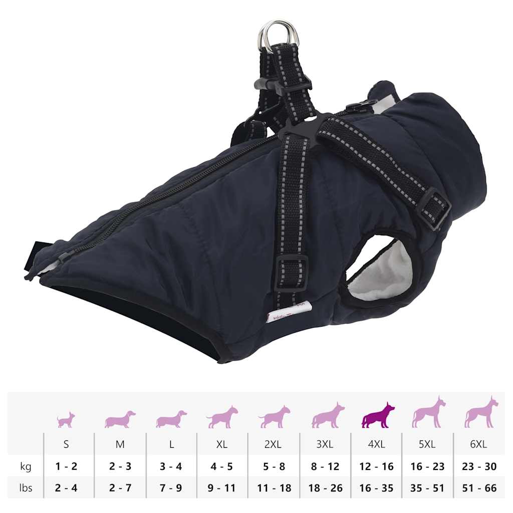 Dog Coat with Harness Waterproof Reflective Navy Blue M