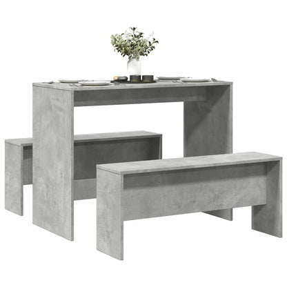 3 Piece Dining Table and Bench set Concrete Grey Engineered Wood