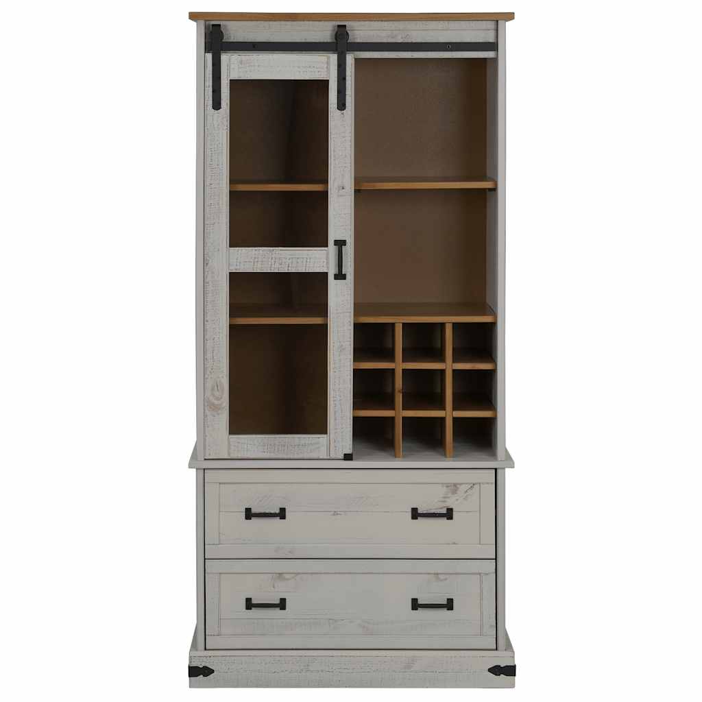 Wine Cabinet HALDEN with Wine Racks and Sliding Door White Pine