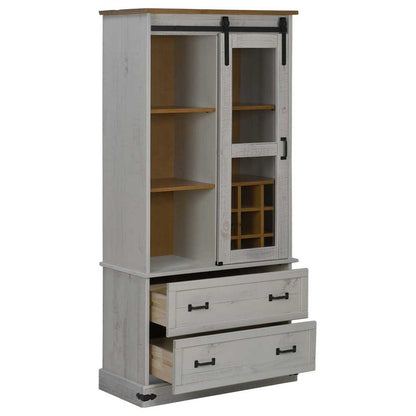 Wine Cabinet HALDEN with Wine Racks and Sliding Door White Pine