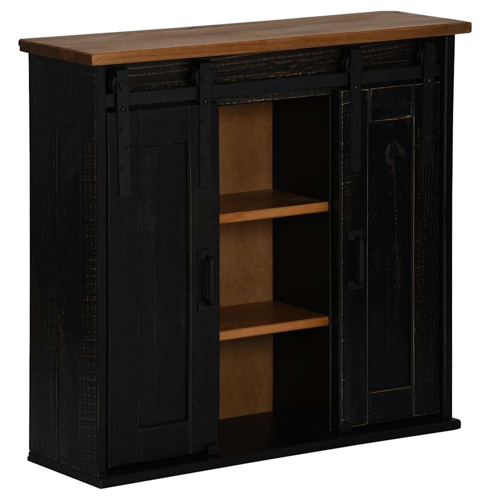 Hanging Cabinet HALDEN 2 Sliding Doors Black 75x22.5x70 cm Pine