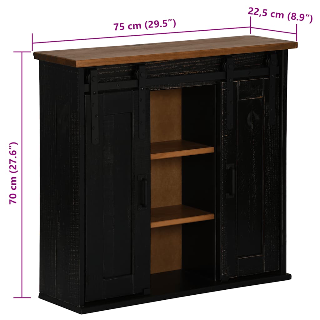 Hanging Cabinet HALDEN 2 Sliding Doors Black 75x22.5x70 cm Pine