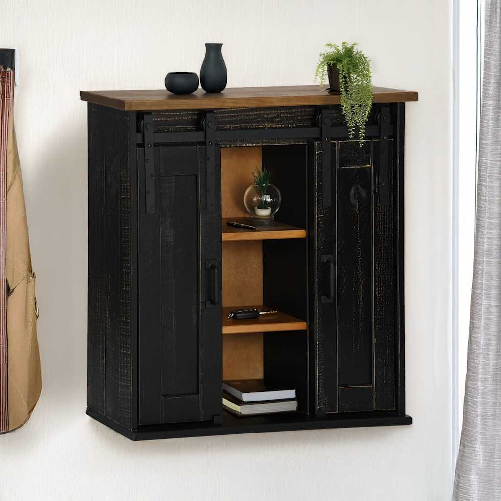 Hanging Cabinet HALDEN 2 Sliding Doors Black 75x22.5x70 cm Pine