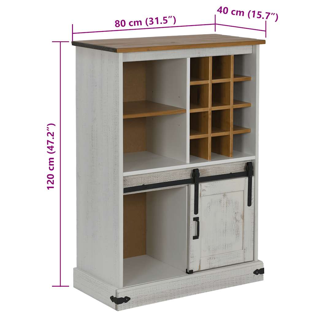 Wine Cabinet HALDEN with Wine Racks and Sliding Door White Pine