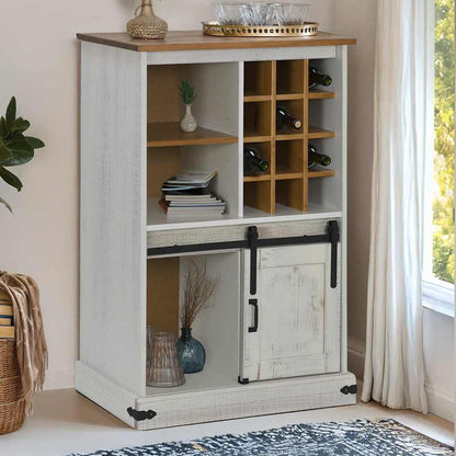 Wine Cabinet HALDEN with Wine Racks and Sliding Door White Pine