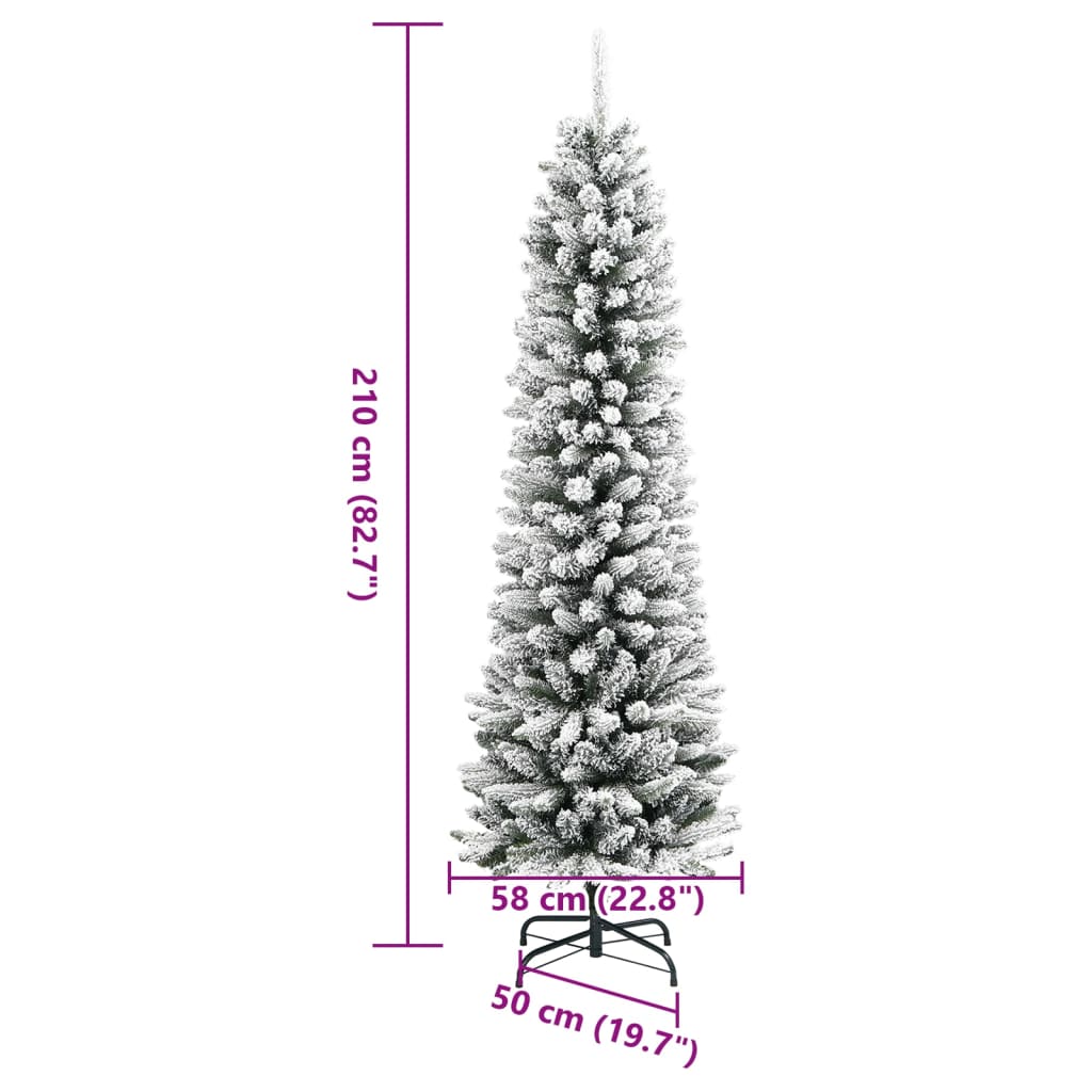 Artificial Slim Christmas Tree with Flocked Snow 210 cm PVC&PE