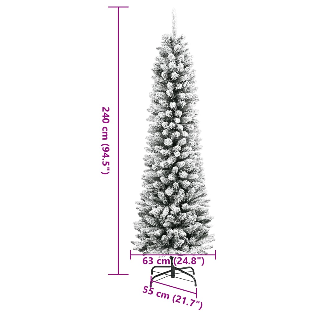 Artificial Slim Christmas Tree with Flocked Snow 240 cm PVC&PE