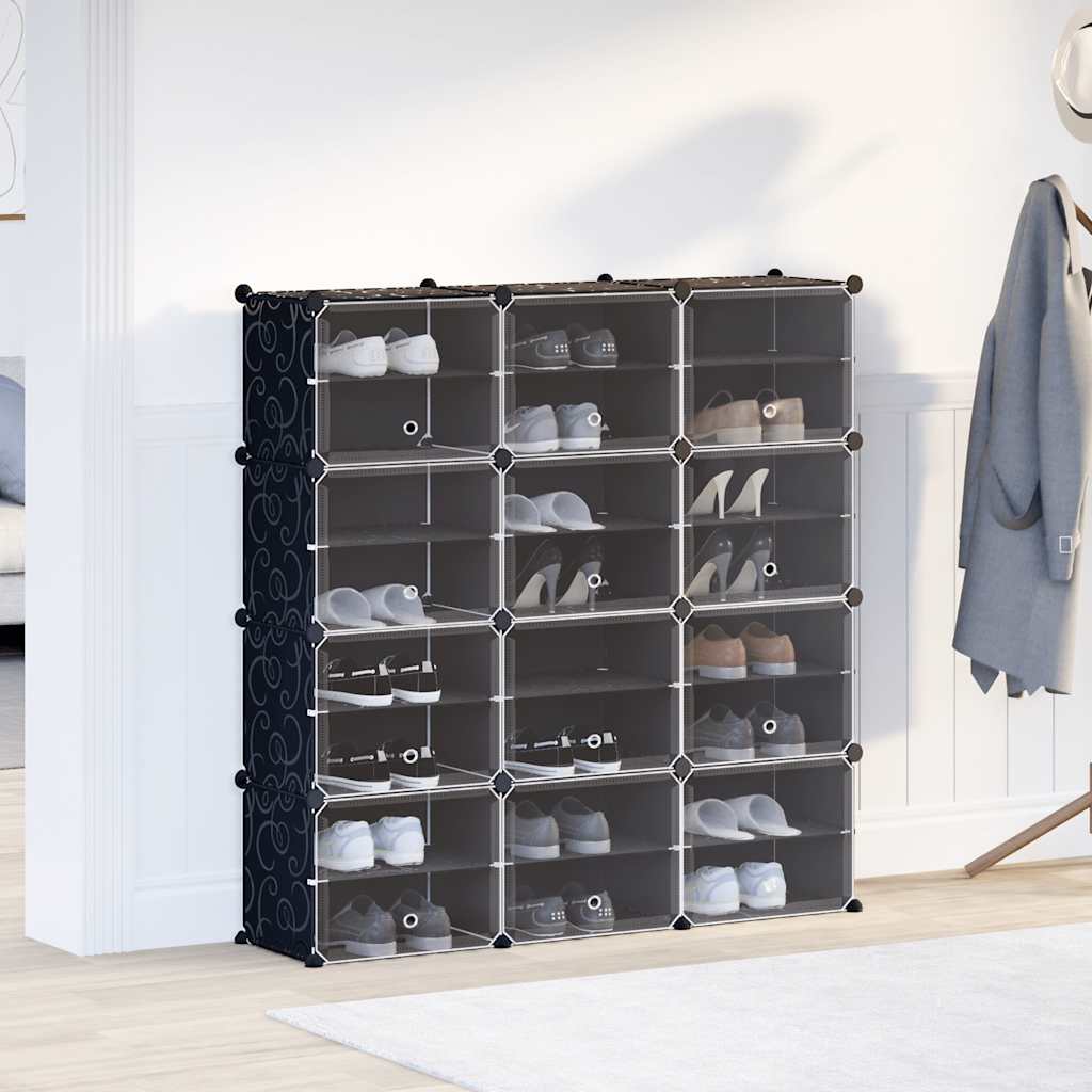 Storage Cube Organiser with 12 Cubes and Doors Black PP