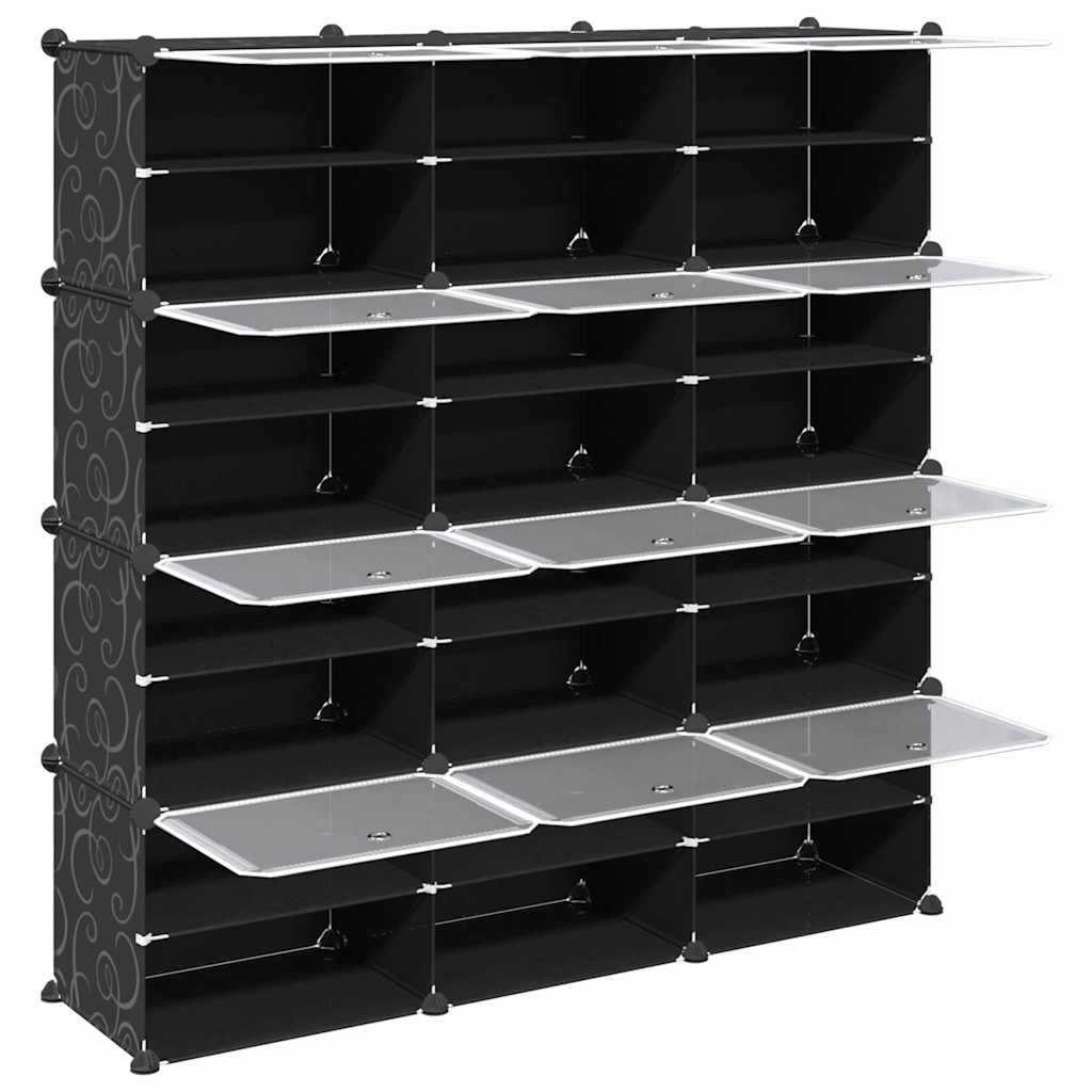 Storage Cube Organiser with 12 Cubes and Doors Black PP