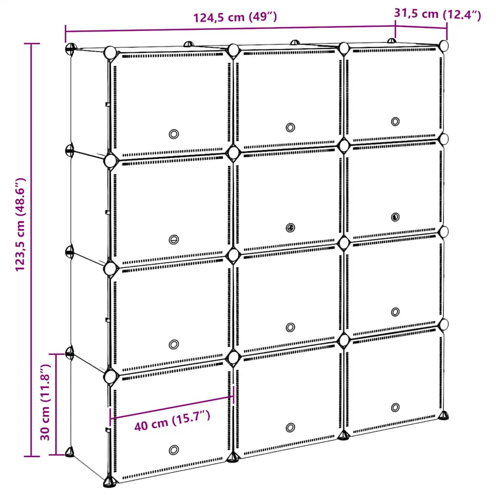 Storage Cube Organiser with 12 Cubes and Doors Black PP