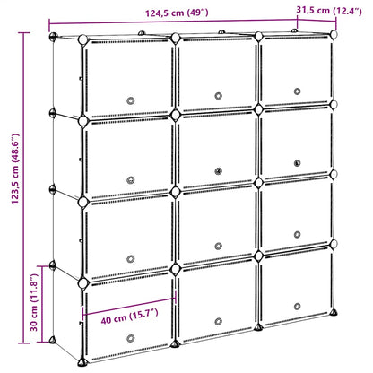 Storage Cube Organiser with 12 Cubes and Doors Black PP