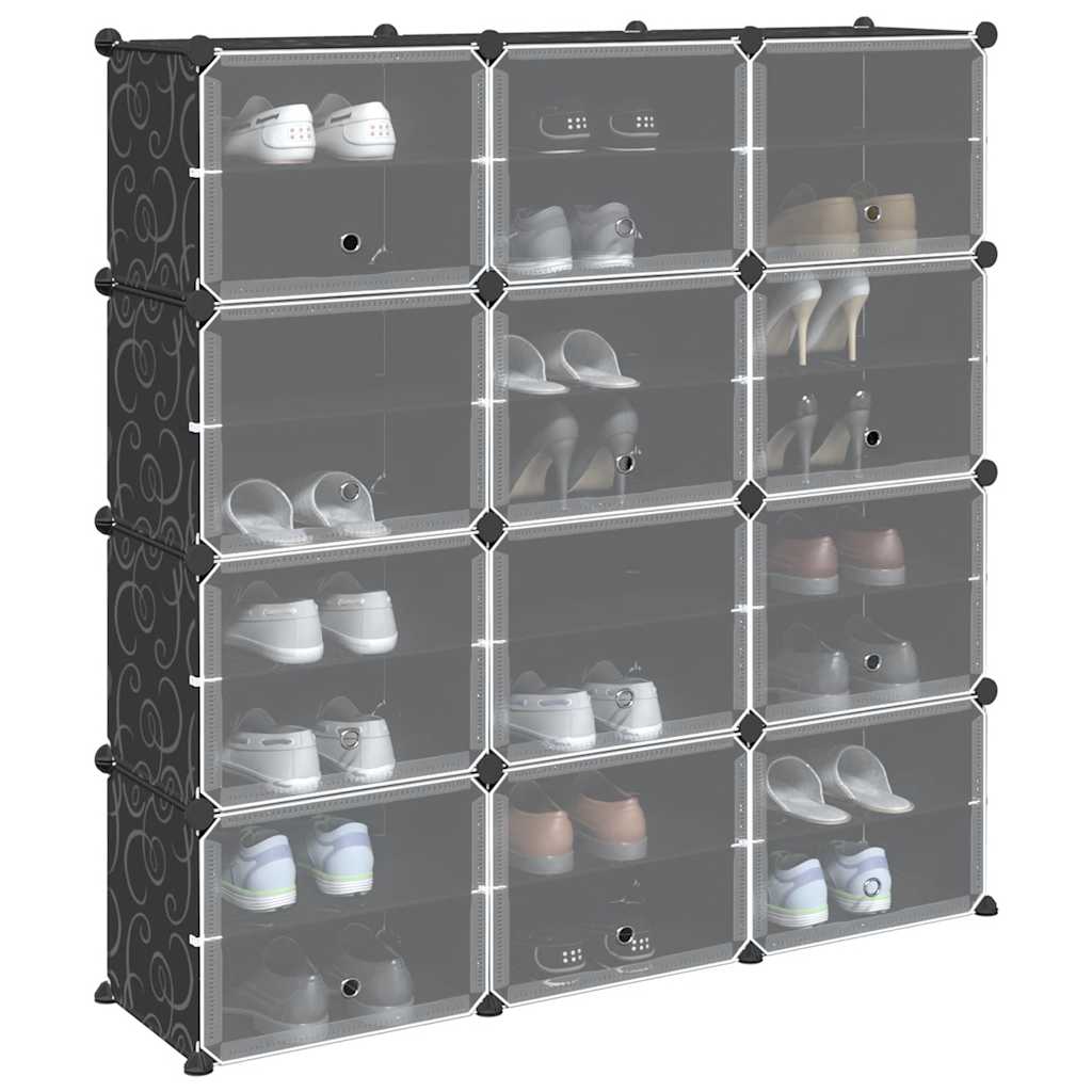 Storage Cube Organiser with 12 Cubes and Doors Black PP