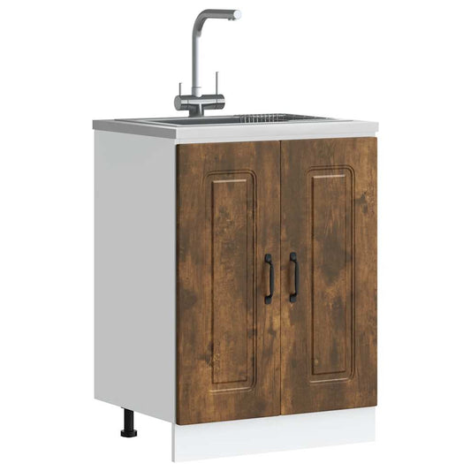 Sink Base Cabinet Kalmar Smoked Oak 60x46x81.5 cm Engineered Wood