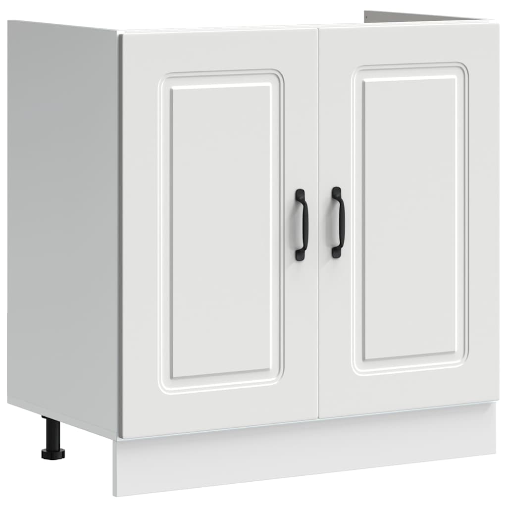 Sink Base Cabinet Kalmar White 80x46x81.5 cm Engineered Wood