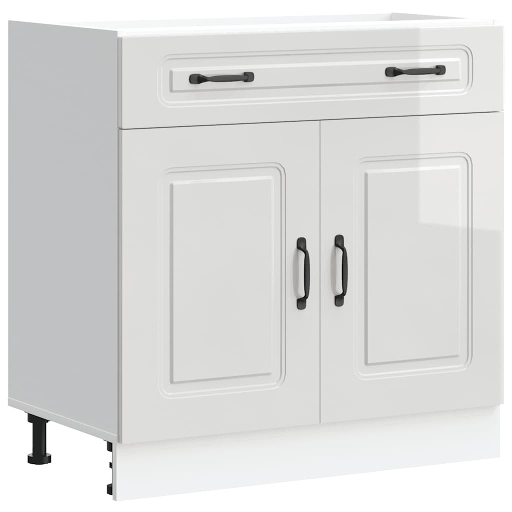 Kitchen Base Cabinet Kalmar High Gloss White Engineered Wood