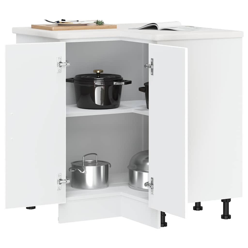 Kitchen Corner Base Cabinet Kalmar White Engineered Wood