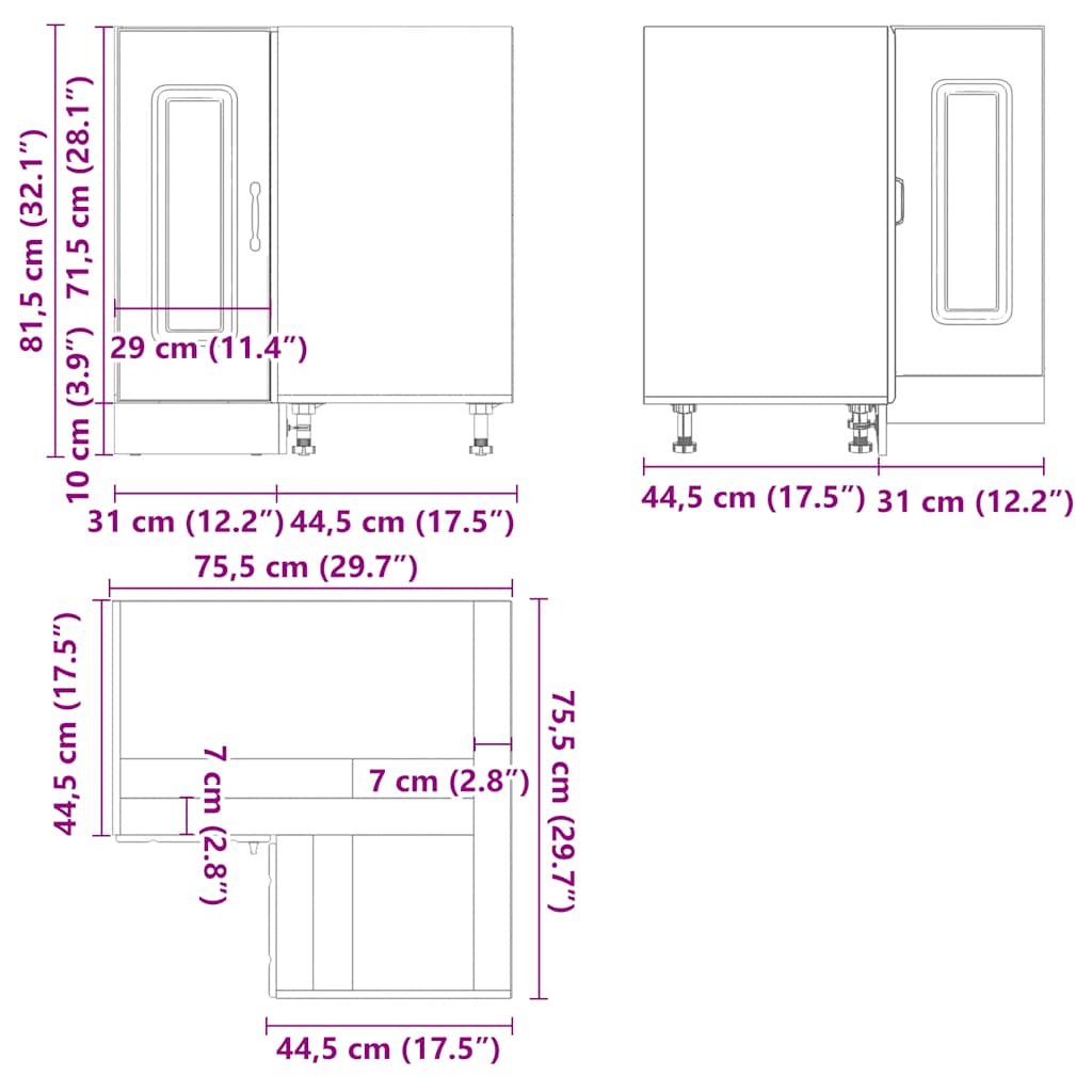 Kitchen Corner Base Cabinet Kalmar White Engineered Wood