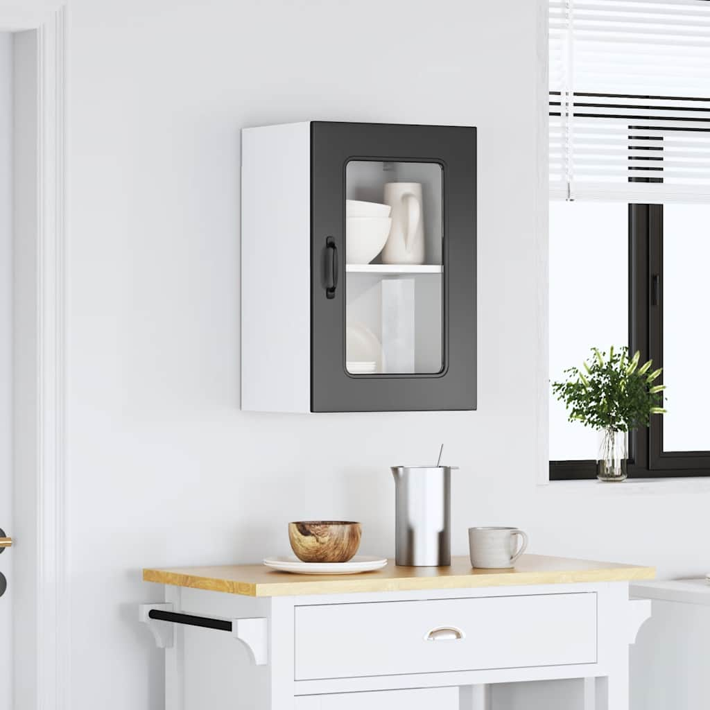 Kitchen Wall Cabinet with Glass Door Kalmar Black Engineered Wood