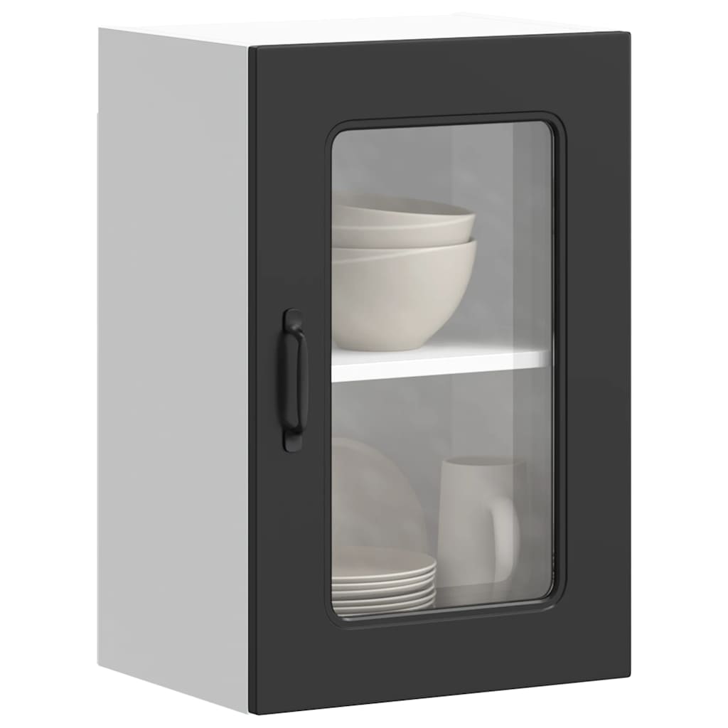 Kitchen Wall Cabinet with Glass Door Kalmar Black Engineered Wood