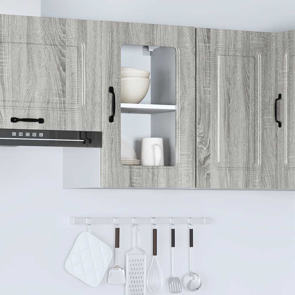 Kitchen Wall Cabinet with Glass Door Kalmar Grey Sonoma Engineered Wood