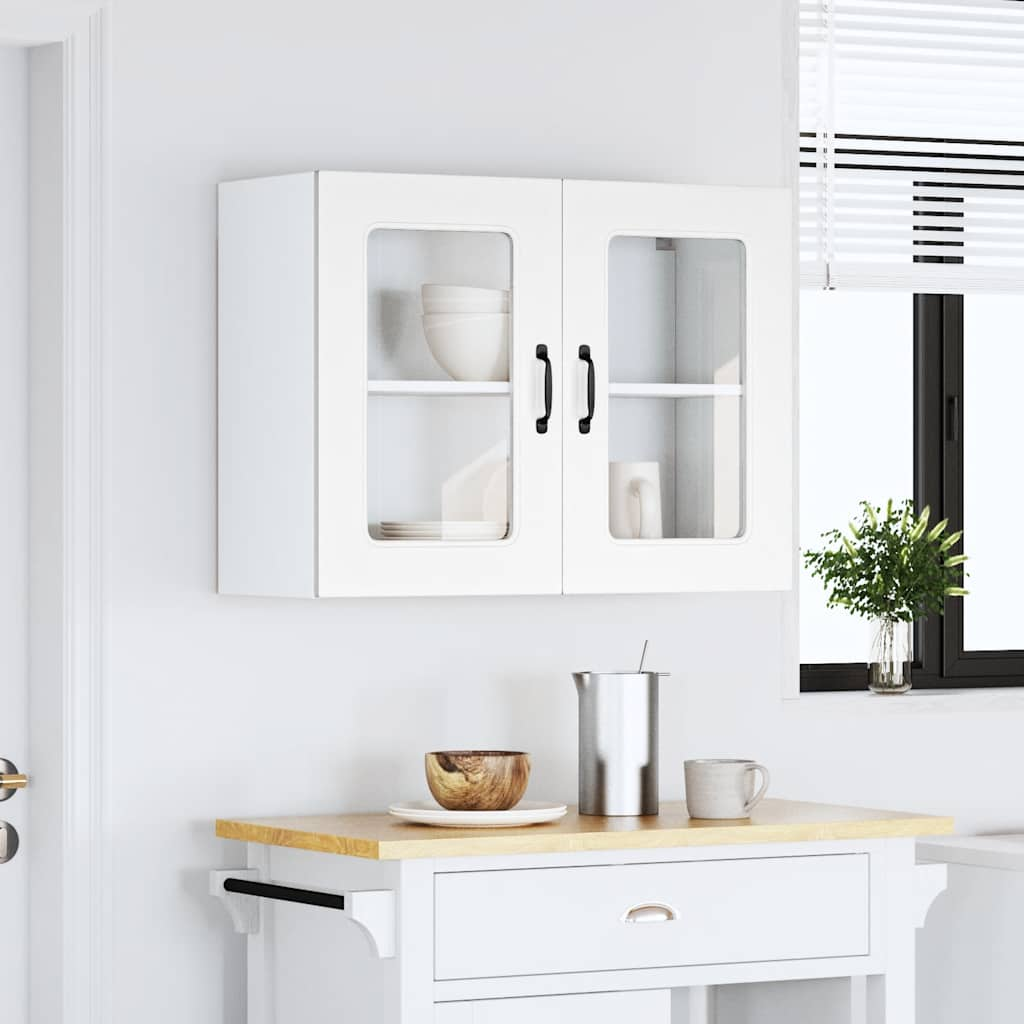 Kitchen Wall Cabinet with Glass Door Kalmar White Engineered Wood