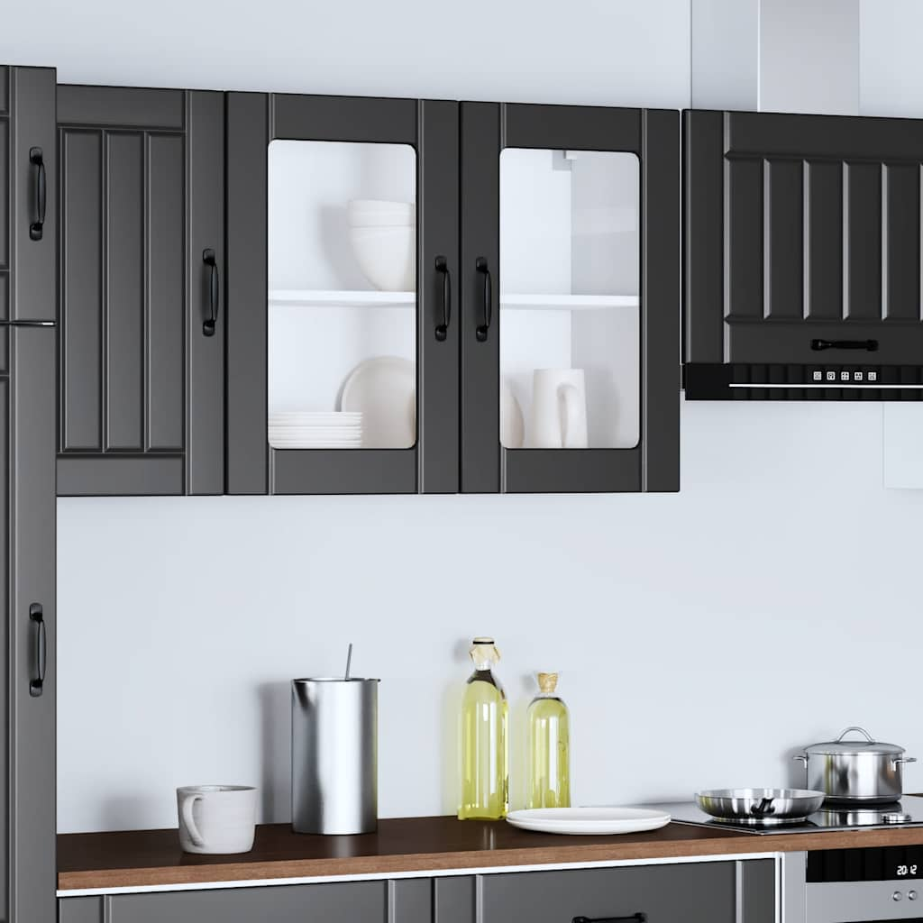 Kitchen Wall Cabinet with Glass Door Lucca Black Engineered Wood