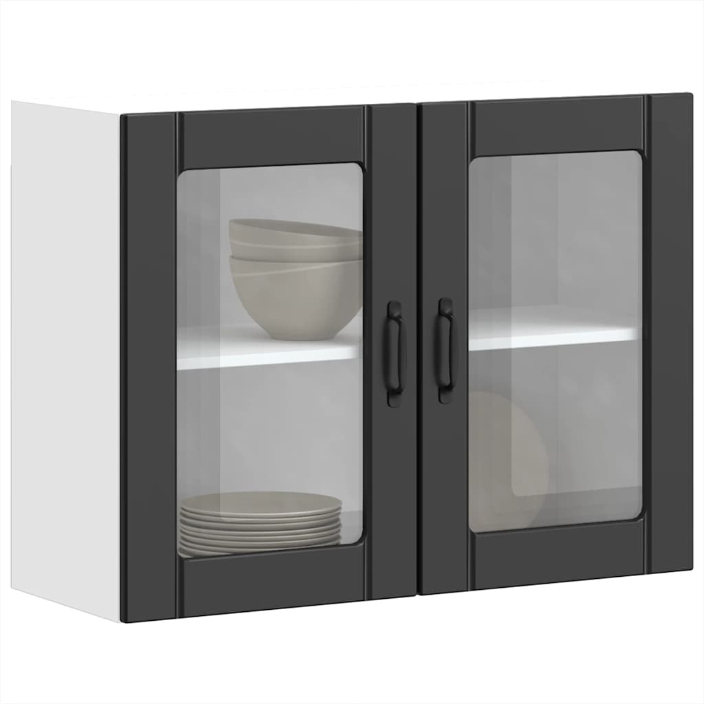 Kitchen Wall Cabinet with Glass Door Lucca Black Engineered Wood