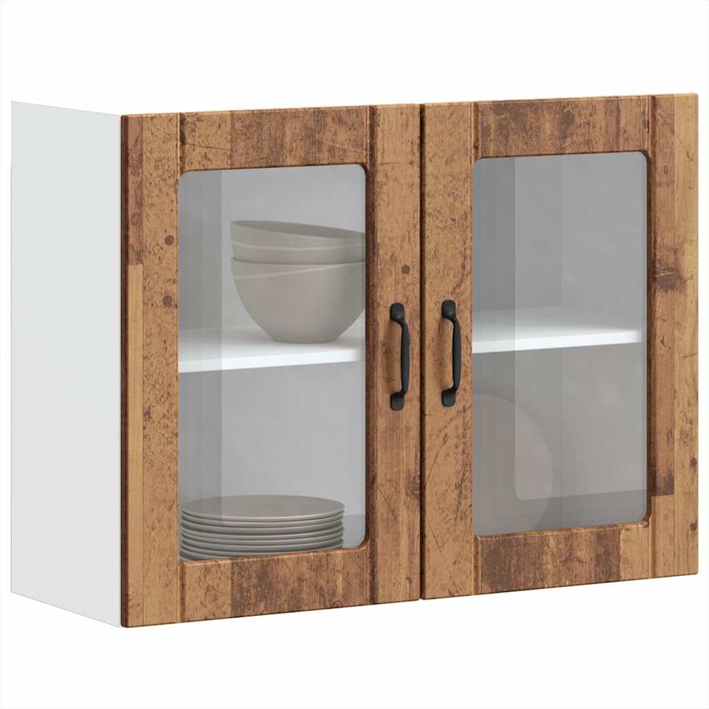 Kitchen Wall Cabinet with Glass Door Lucca Old Wood Engineered Wood