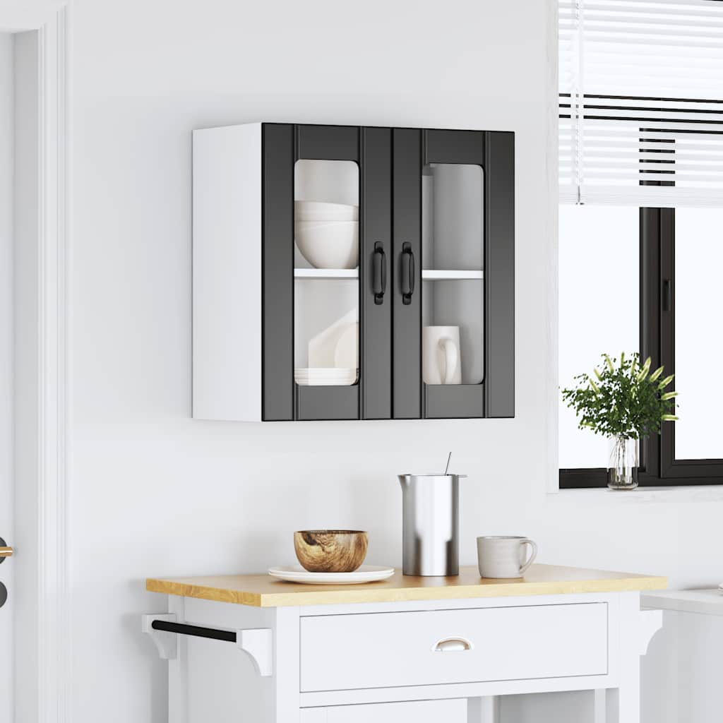 Kitchen Wall Cabinet with Glass Door Lucca Black Engineered Wood