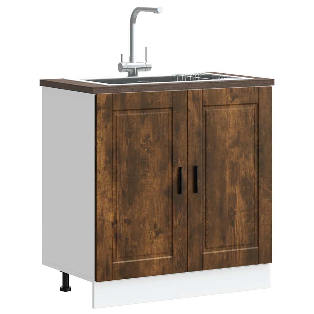 Sink Base Cabinet "Porto" Smoked Oak 80x46x81.5 cm Engineered Wood