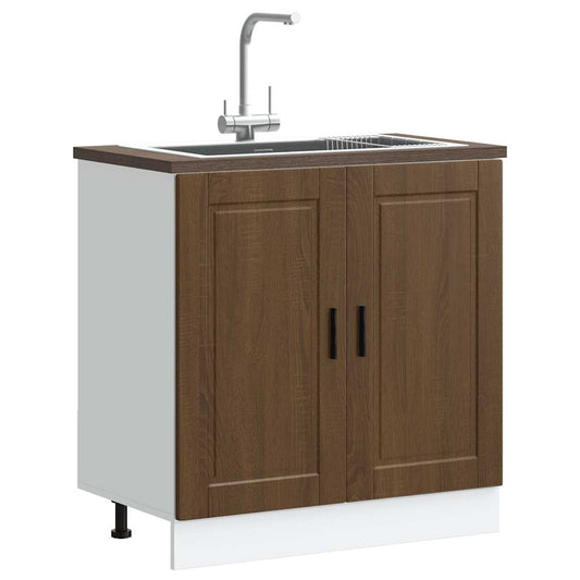 Sink Base Cabinet "Porto" Brown Oak 80x46x81.5 cm Engineered Wood