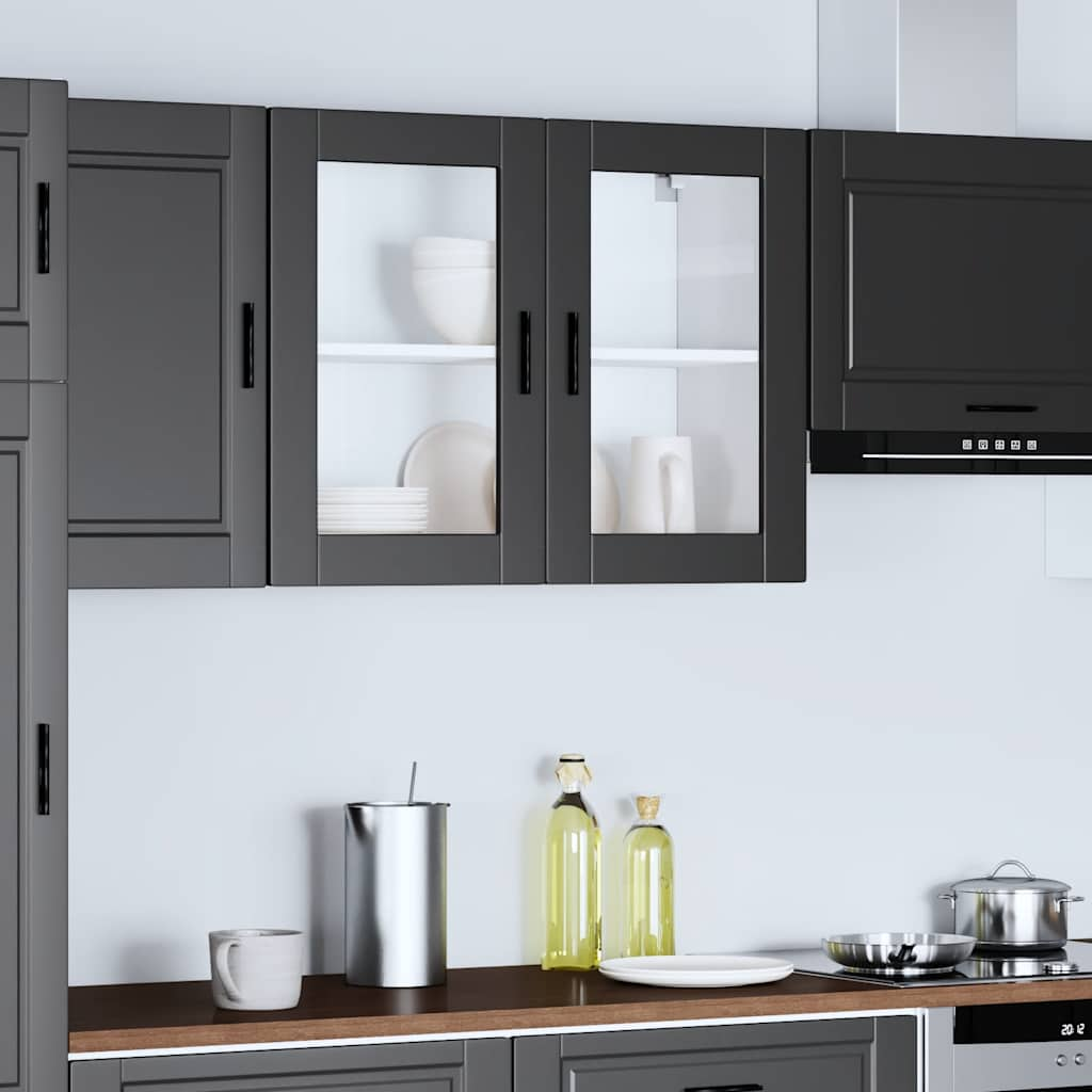 Kitchen Wall Cabinet with Glass Door Porto Black