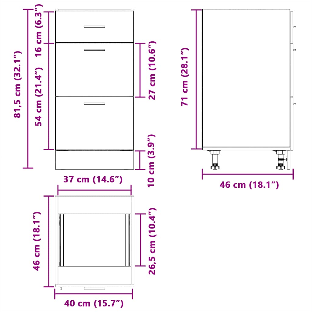 Bottom Cabinet White 40x46x81.5 cm Engineered Wood