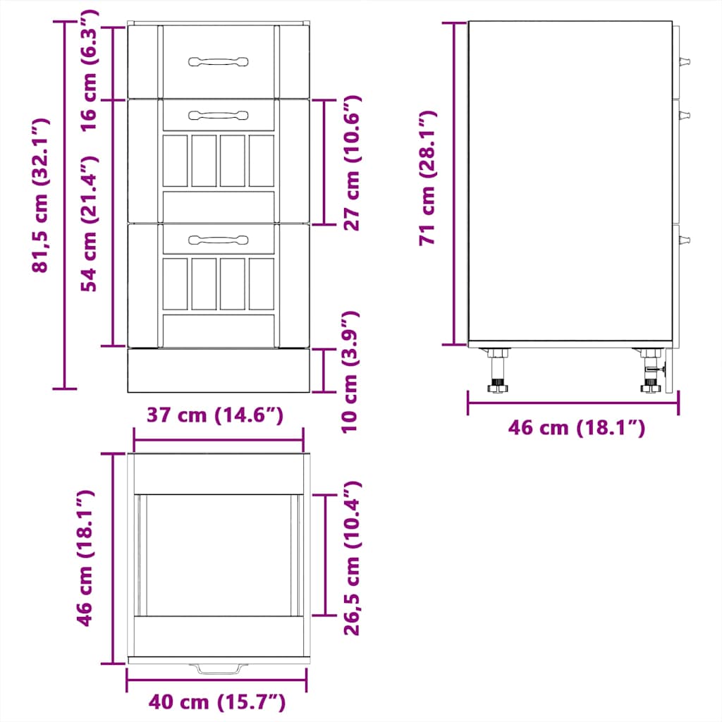 Kitchen Base Cabinet Lucca Black Engineered Wood