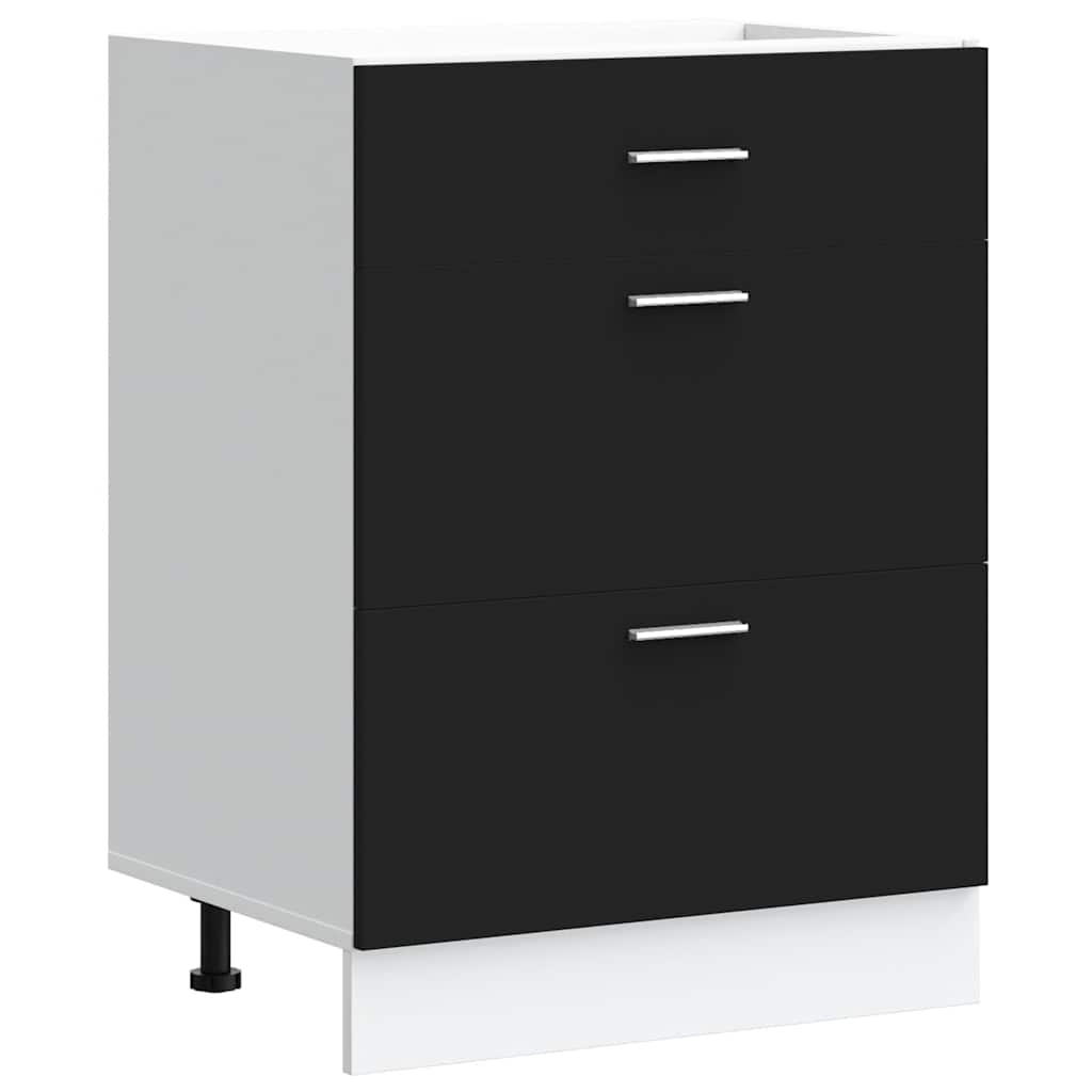 Kitchen Base Cabinet Black Engineered Wood